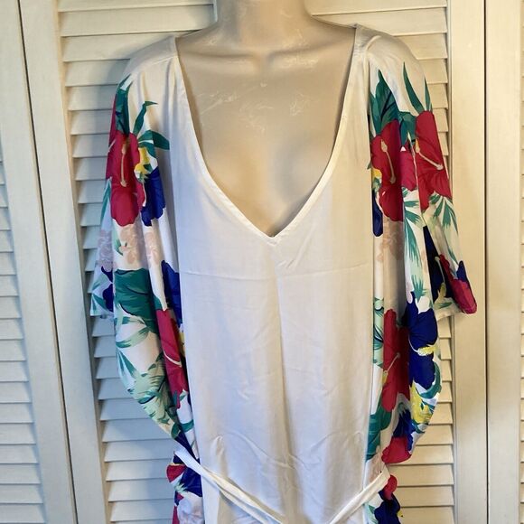 NWOT Swim by Cacique White Multicolored Floral Belted Soft Rayon Coverup 30/32 - Picture 3 of 8